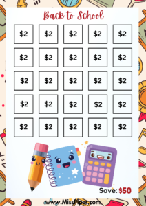 1 - Free Printable Back to school Savings Challenge