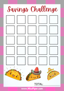 1 - Free Printable Savings Challenge - Taco Tuesday