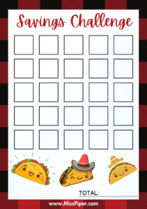 1 - Free Printable Savings Challenge - Taco Tuesday Theme