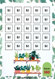 1 - Free Printable Savings Challenge - botanical theme