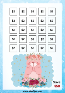 1 - Free Printable Savings Challenge - cute animals theme - money savings challenge