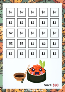 1 - Free Printable Savings Challenge - sushi theme