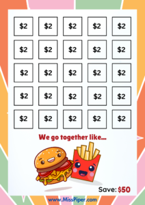 1 - Free money Savings Challenge Printable - fun theme