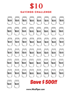 $10 Savings Challenge - Free Printables (letter size)