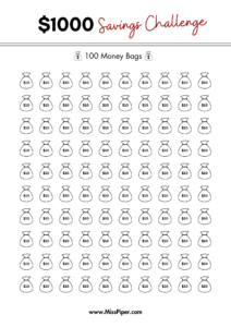 $1000 savings (A5) - Free Printable Savings Challenge - money tracker printable- monthly savings challenge