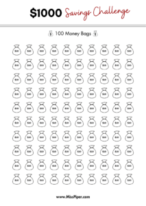 $1000 savings (A6) - Free Printable Savings Challenge - money tracker printable- monthly savings challenge