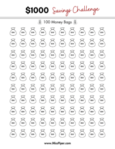 $1000 savings (Letter) - Free Printable Savings Challenge - money tracker printable- monthly savings challenge