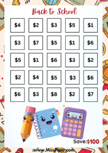 2 - Free Printable Back to school Savings Challenge