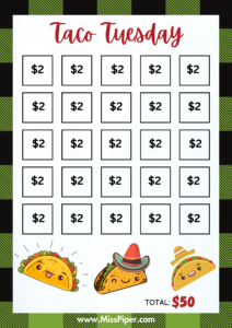 2 - Free Printable Savings Challenge - Taco Tuesday