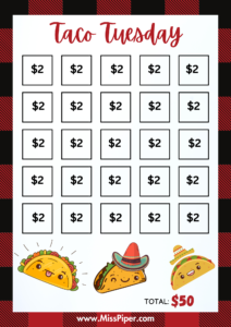 2 - Free Printable Savings Challenge - Taco Tuesday Theme