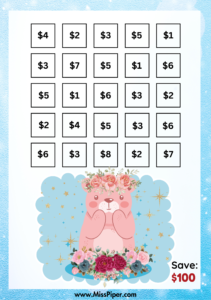 2 - Free Printable Savings Challenge - cute animals theme - money savings challenge