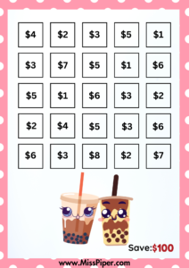 2 - Free Printable Savings Challenge - cute boba theme