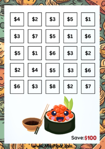 2 - Free Printable Savings Challenge - sushi theme