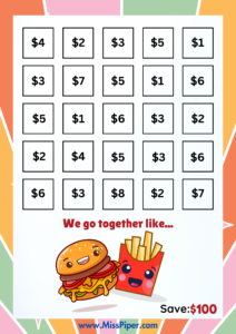 2- Free money Savings Challenge Printable - fun theme