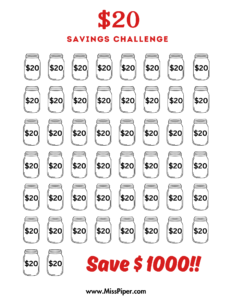 $20 Savings Challenge - Free Printables (letter size)