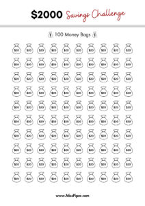 $2000 savings (A5) - Free Printable Savings Challenge - money tracker printable- monthly savings challenge