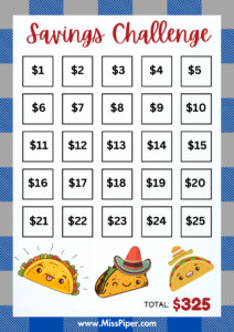 3 - Free Printable Savings Challenge - Taco Tuesday