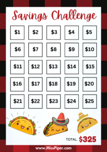 3 - Free Printable Savings Challenge - Taco Tuesday Theme