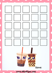 3 - Free Printable Savings Challenge - cute boba theme