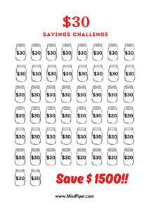 $30 Savings Challenge (A5) - Free Printables