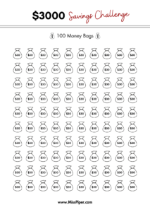 $3000 savings (A6) - Free Printable Savings Challenge - money tracker printable- monthly savings challenge