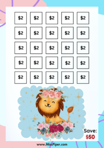 4 - Free Printable Savings Challenge - cute animals theme - money savings challenge