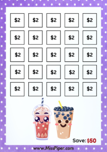 4 - Free Printable Savings Challenge - cute boba theme