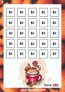 4 - Free Printable Savings Challenge - hot cocoa theme - money savings challenge