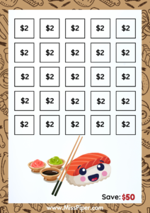 4 - Free Printable Savings Challenge - sushi theme