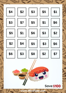 5 - Free Printable Savings Challenge - sushi theme