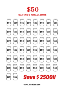 $50 Savings Challenge (A5) - Free Printables