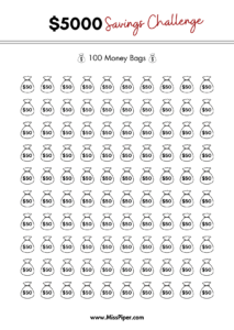 $5000 savings (A6) - Free Printable Savings Challenge - money tracker printable- monthly savings challenge