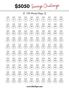 $5050 savings challenge - Free Printable Savings Challenge - money tracker printable- monthly savings challenge