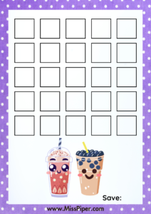 6 - Free Printable Savings Challenge - cute boba theme