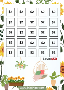 7 - Free Printable Savings Challenge - botanical theme