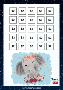 7 - Free Printable Savings Challenge - cute animals theme - money savings challenge