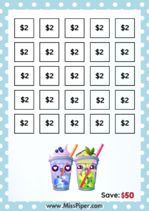 7 - Free Printable Savings Challenge - cute boba theme