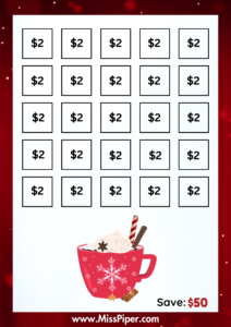 7 - Free Printable Savings Challenge - hot cocoa theme - money savings challenge