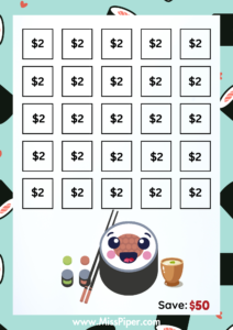 7 - Free Printable Savings Challenge - sushi theme