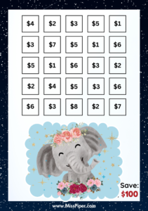 8 - Free Printable Savings Challenge - cute animals theme - money savings challenge