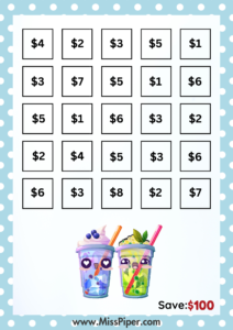 8 - Free Printable Savings Challenge - cute boba theme