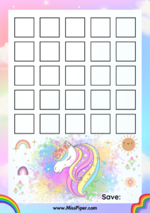 9 - Free Printable Savings Challenge - cute unicorn theme - money savings challenge