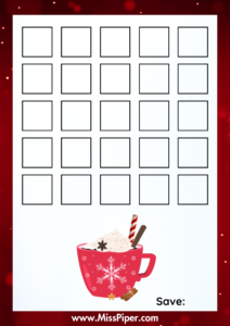 9 - Free Printable Savings Challenge - hot cocoa theme - money savings challenge