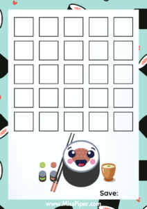 9 - Free Printable Savings Challenge - sushi theme