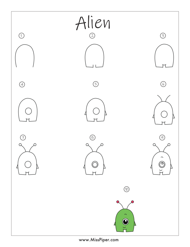 How to Draw an Alien Step by Step – Free Printables, easy for beginners 