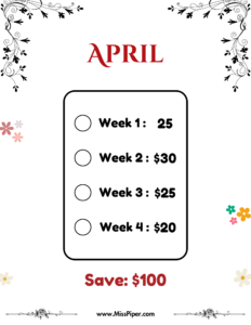 April - Free Printable Savings Challenge - money tracker printable- monthly savings challenge