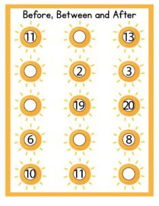 Before, Between and After 20 - Free Printable worksheets