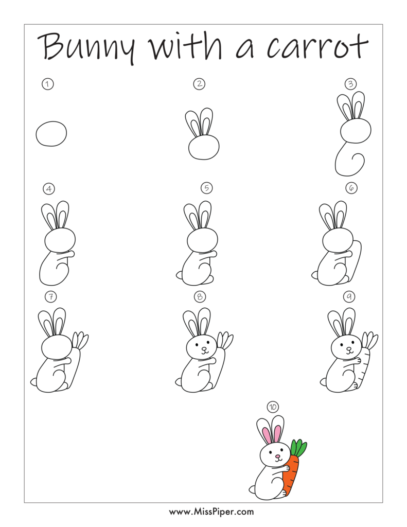 Bunny – How to draw Step by Step, easy for beginners – Free Printables