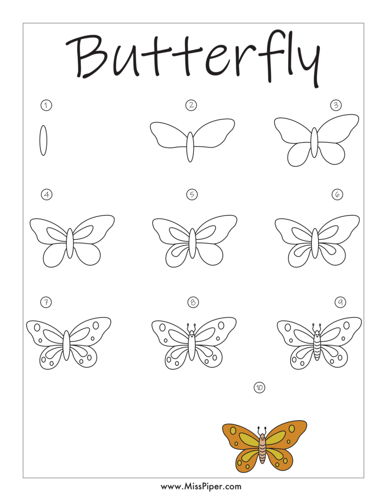 Butterfly – Simple How to draw Step by Step easy for beginners – Free Printables