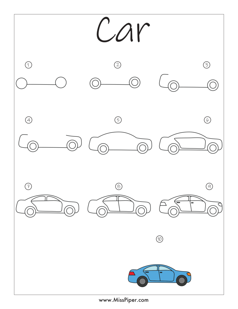 CAR – Simple How to draw Step by Step easy for beginners – Free Printables